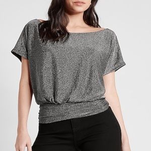 NWT Express Metallic Short Sleeve Ruched Banded Bottom Tee - Gunmetal (Medium)